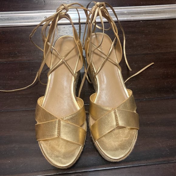 Gold Roman Lace-up Platform Sandals 7 1/2 Y2K - Picture 1 of 4